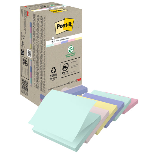 Post-it® Recycling Z-Notes, 76 mm x 76 mm, 100 Blatt/Block, 100% PEFC