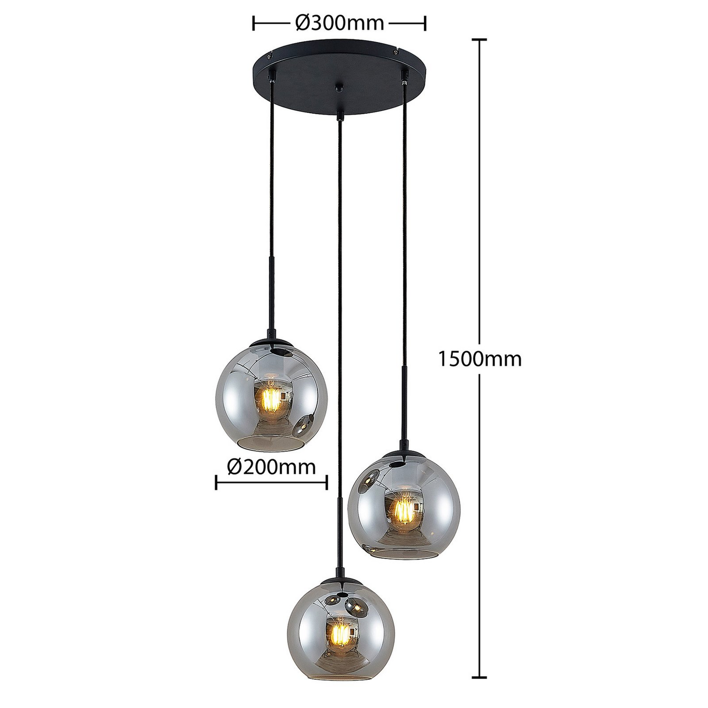 B-grade Lindby Jurian pendant light, hanging lamp, ceiling lamp, 3-bulb E27, Black 942 