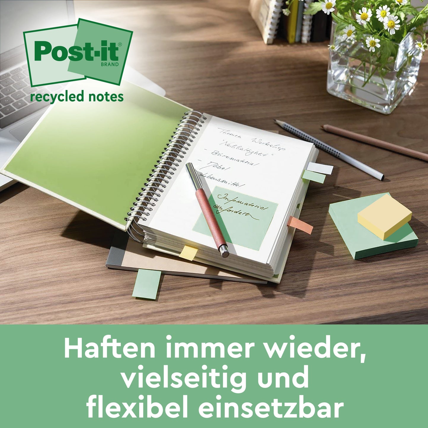Post-it® Recycling Notes, 76 mm x 127 mm, 100 Blatt/Block, 100% PEFC