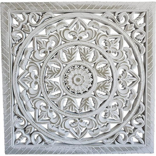 Wandornament Holz weiß shabby Landhaus Ornament Holzornament Holzbild 40x40 cm