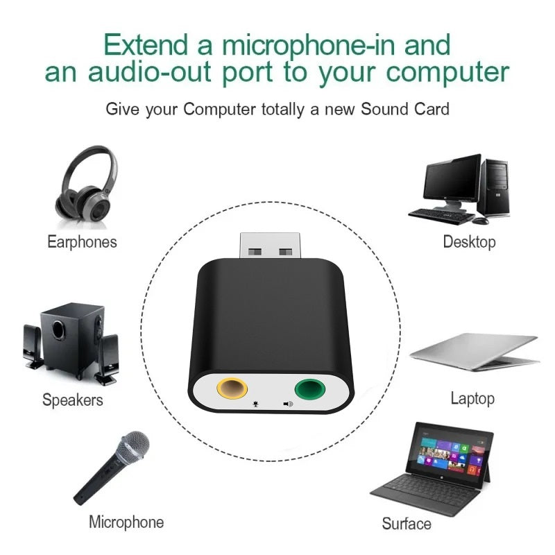 Externe Soundkarte USB-Audioadapter 7.1 3D Virtual Surround Sound Aluminium