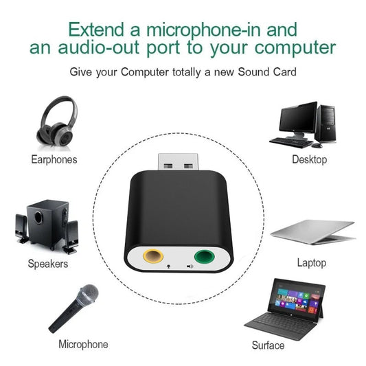 Externe Soundkarte USB-Audioadapter 7.1 3D Virtual Surround Sound Aluminium