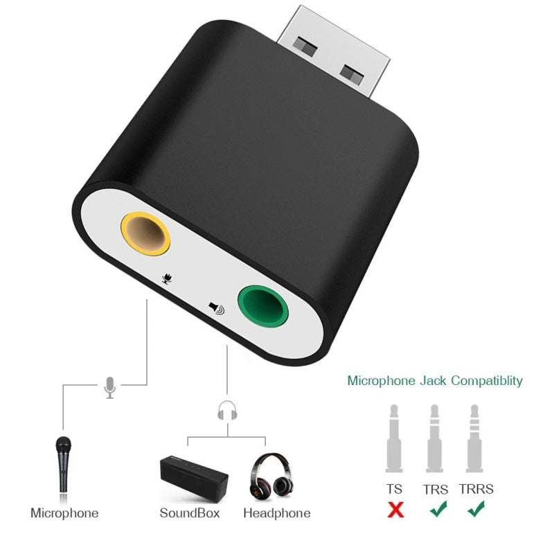 Externe Soundkarte USB-Audioadapter 7.1 3D Virtual Surround Sound Aluminium