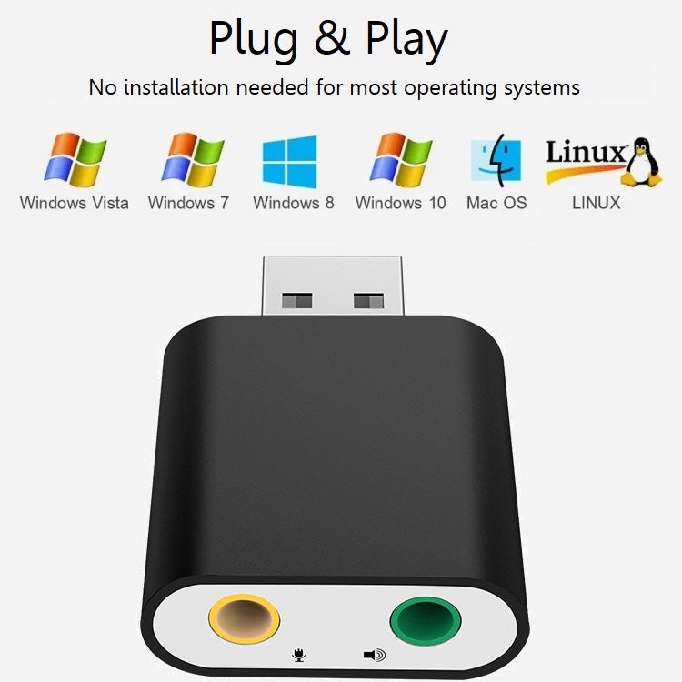 Externe Soundkarte USB-Audioadapter 7.1 3D Virtual Surround Sound Aluminium