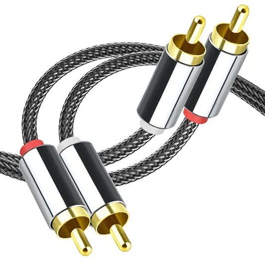 Premium Cinch Kabel Audio AUX 2 Stecker RCA Stereo HiFi Vergoldet Nylon oder TPE