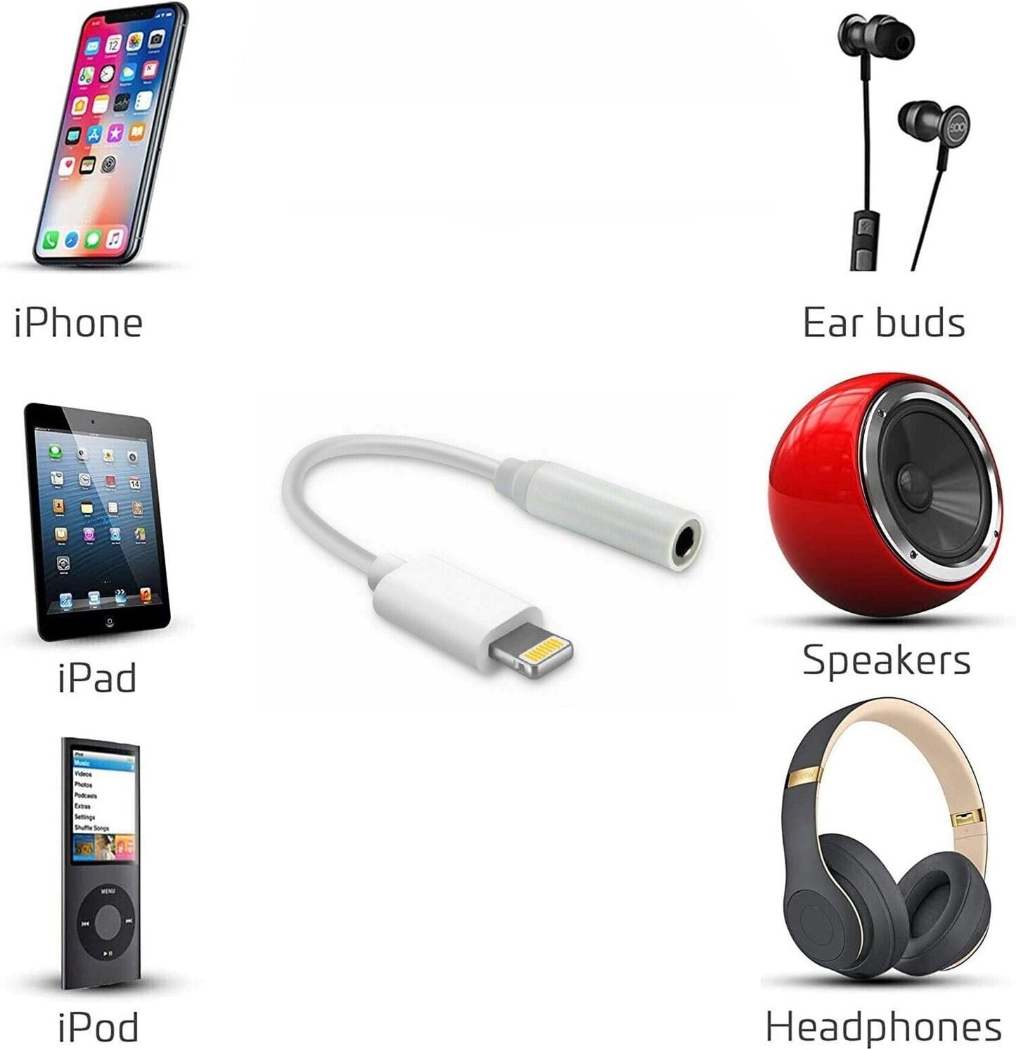 AUX 3,5mm auf 8-Pin iPhone Adapter auf Klinke Kabel Kopfhörer Audio