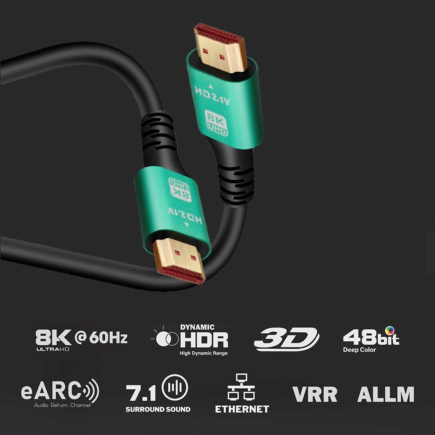 HDMI Kabel 8K HDMI 2.1 UHD 48 Gbit/s eARC 8K@60Hz 4K@120Hz vergoldet