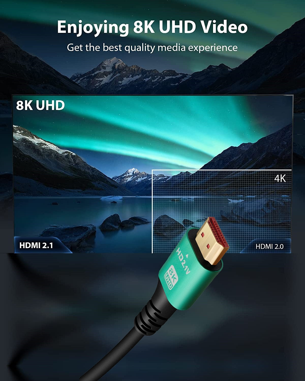 HDMI Kabel 8K HDMI 2.1 UHD 48 Gbit/s eARC 8K@60Hz 4K@120Hz vergoldet