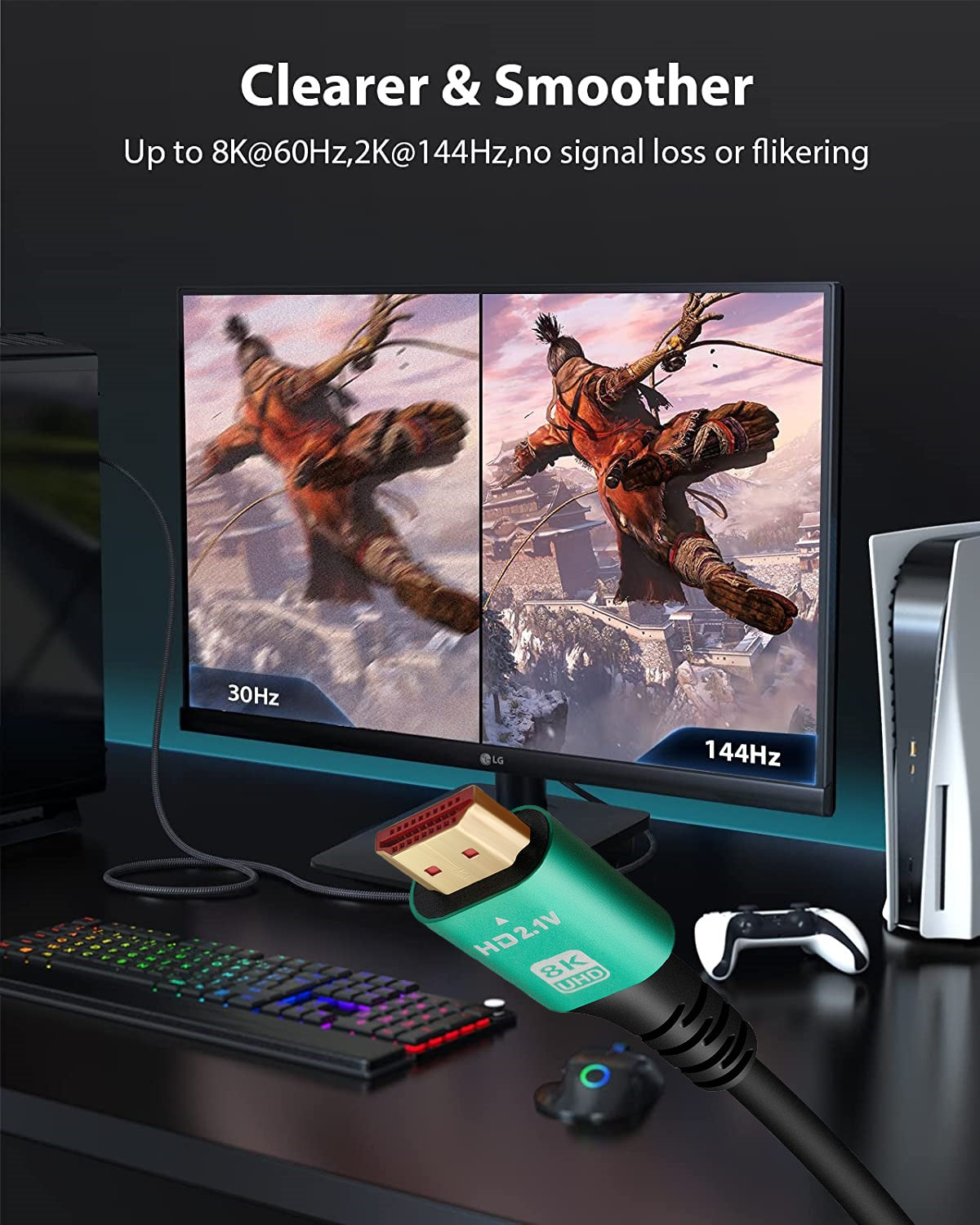 HDMI Kabel 8K HDMI 2.1 UHD 48 Gbit/s eARC 8K@60Hz 4K@120Hz vergoldet