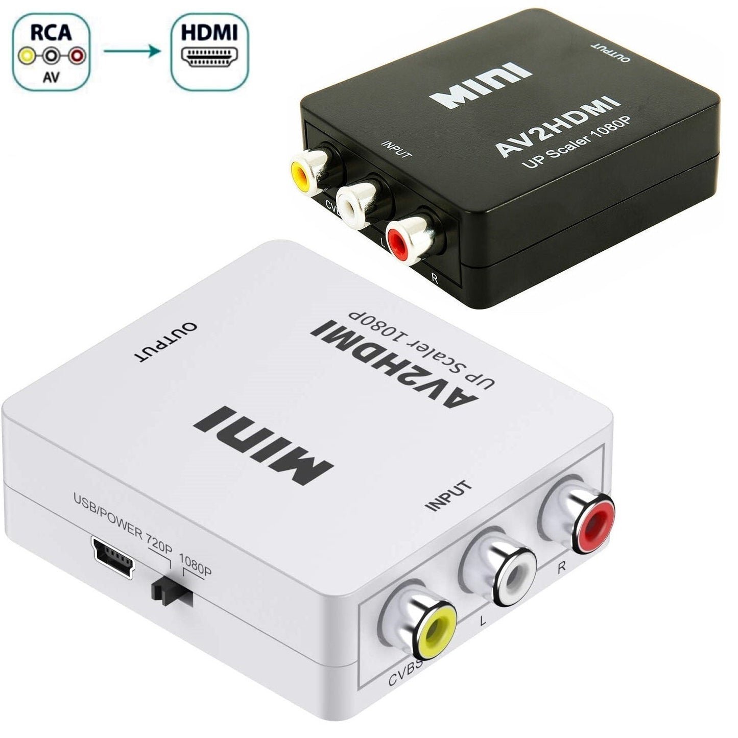 AV RCA zu HDMI Adapter Konverter Full HD 1080P Video Audio TV 3 RCA CVBS HDMI