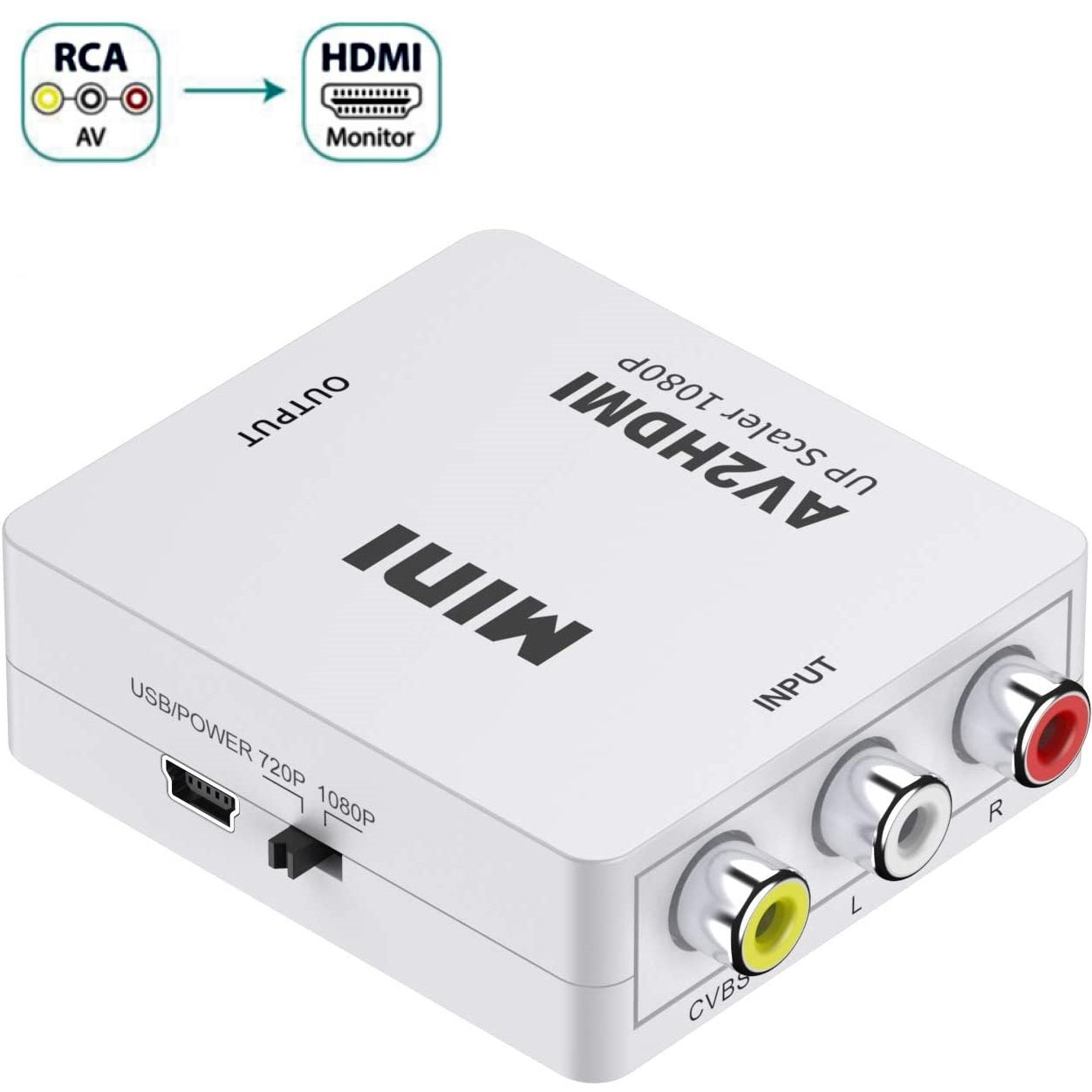 AV RCA zu HDMI Adapter Konverter Full HD 1080P Video Audio TV 3 RCA CVBS HDMI