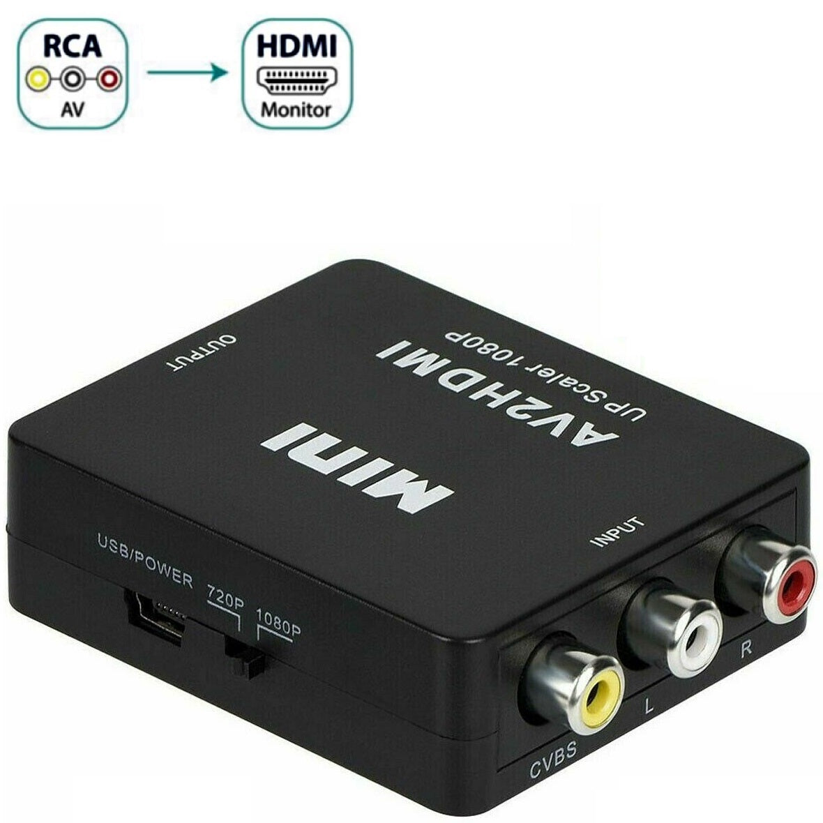 AV RCA zu HDMI Adapter Konverter Full HD 1080P Video Audio TV 3 RCA CVBS HDMI