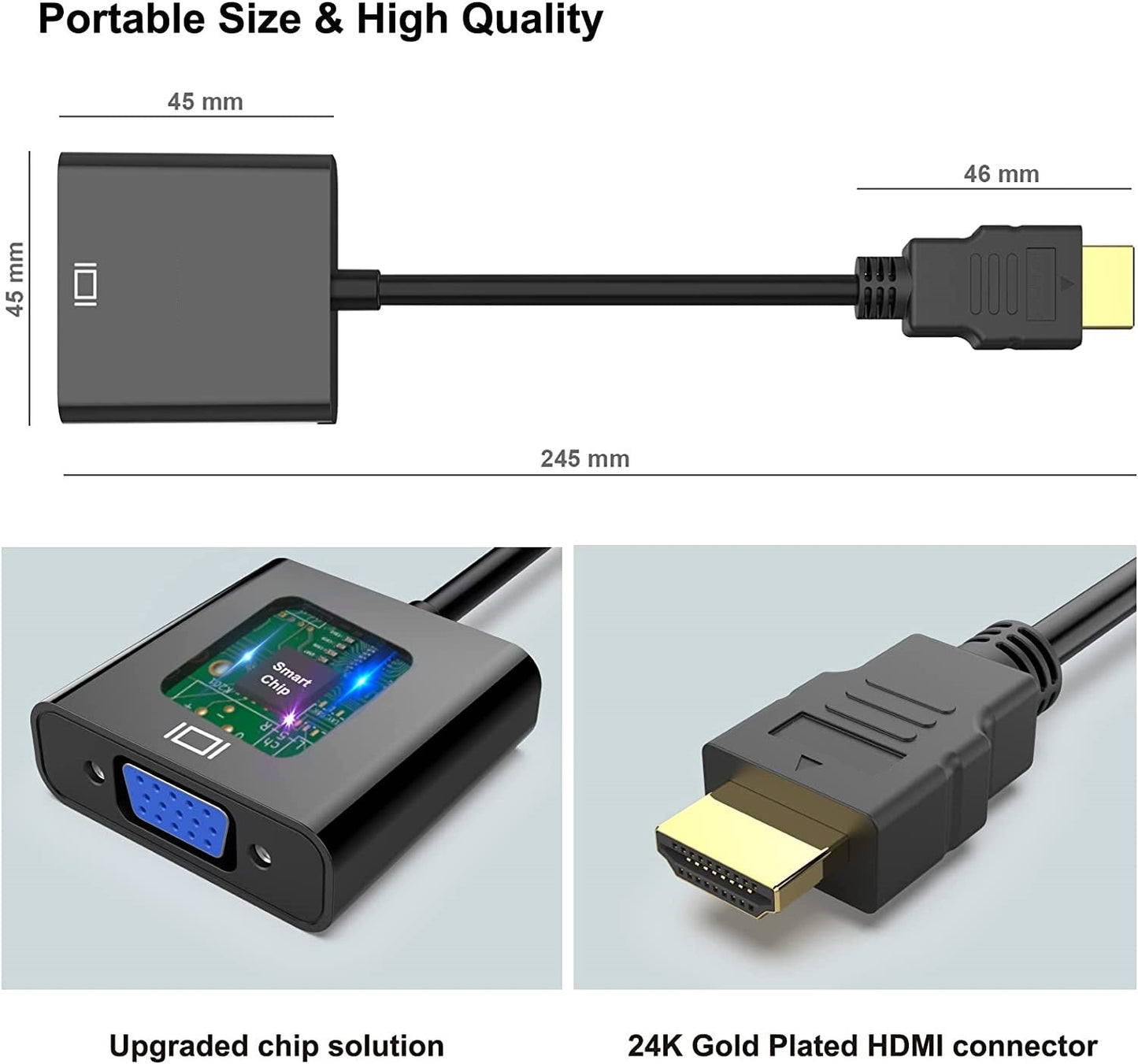 HDMI auf VGA Adapter D-Sub 15-polig Konverter Full HD 1080p VGA Buchse