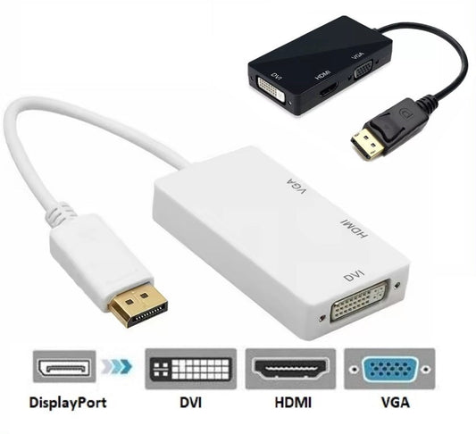 DisplayPort auf HDMI DVI VGA Adapter DP Konverter 3in1 1080p Schwarz oder Weiß