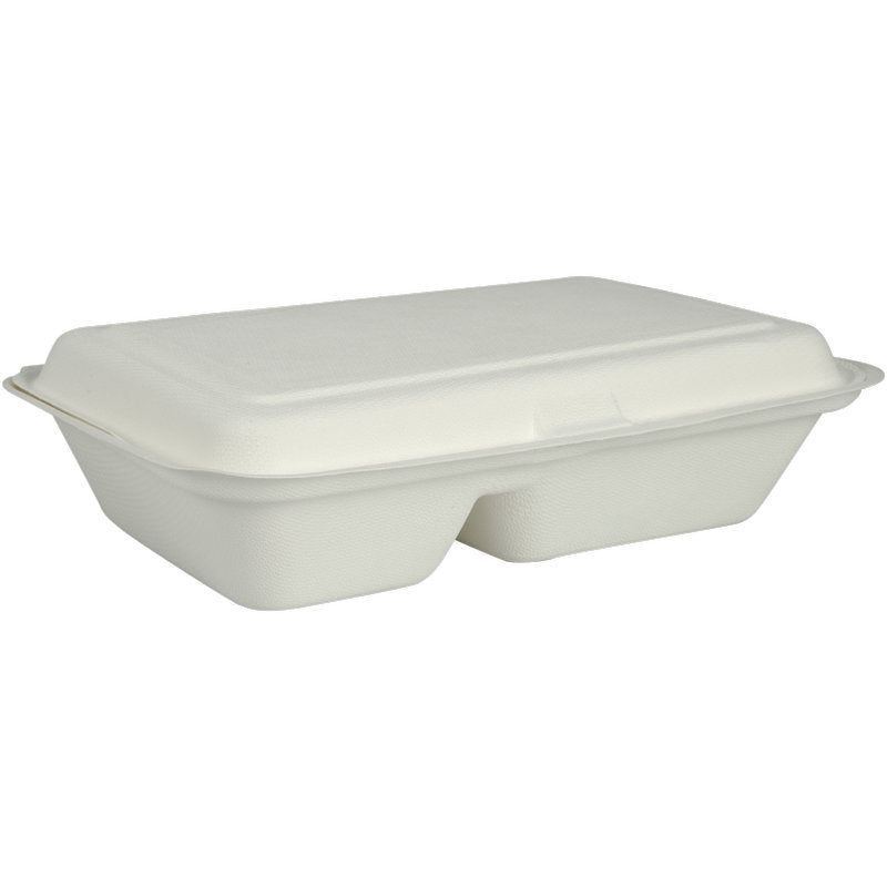 Menübox, Bagasse, 2-geteilt, Weiß, 25x16,2x6,3 cm  | Packung (50 Paare)