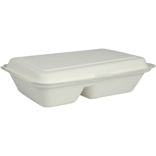 Menübox, Bagasse, 2-geteilt, Weiß, 25x16,2x6,3 cm  | Packung (50 Paare)