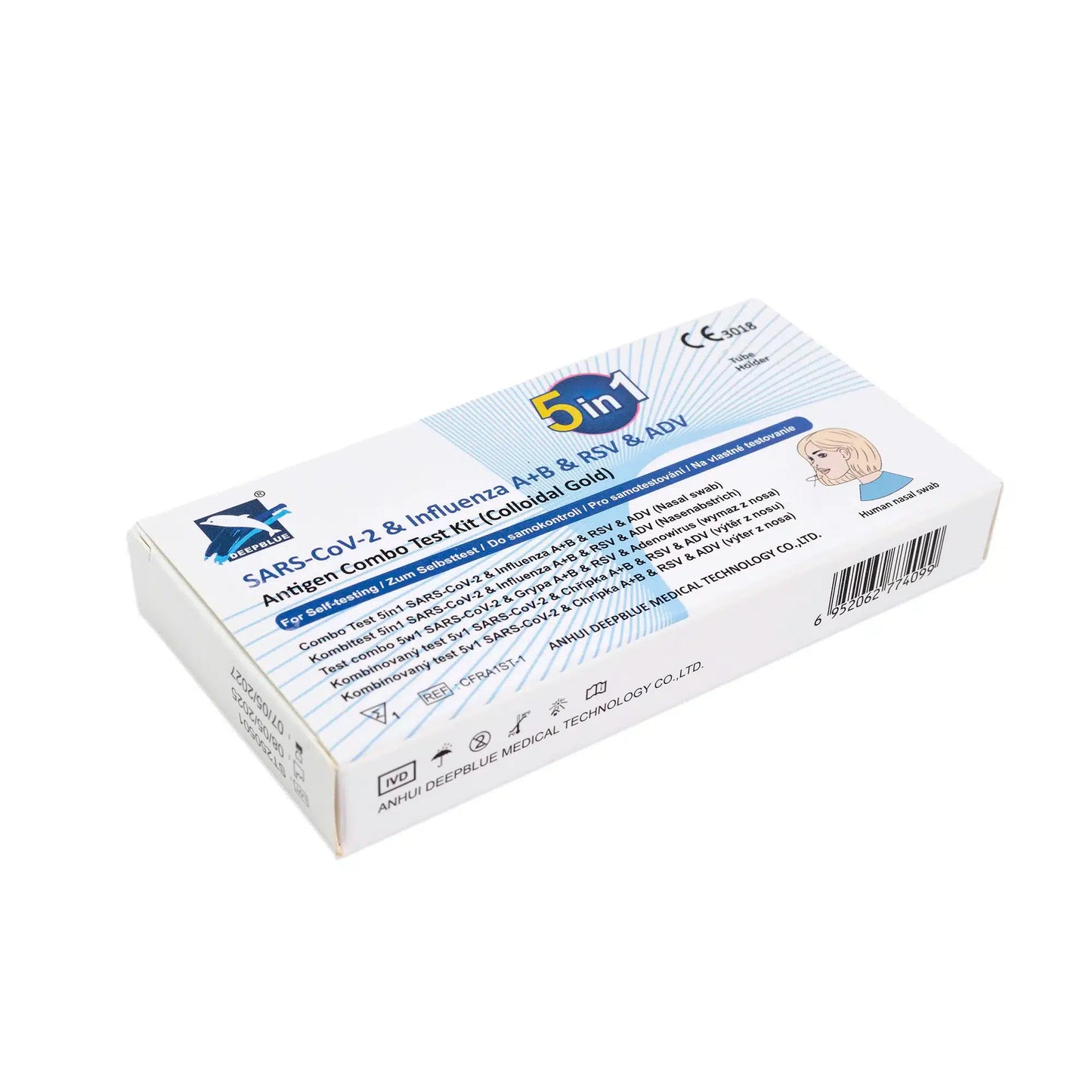 DeepBlue Combo 5in1 - Antigen Schnelltest – SARS-CoV-2, Influenza A+B, RSV & Adenovirus | Packung (1 Stück)