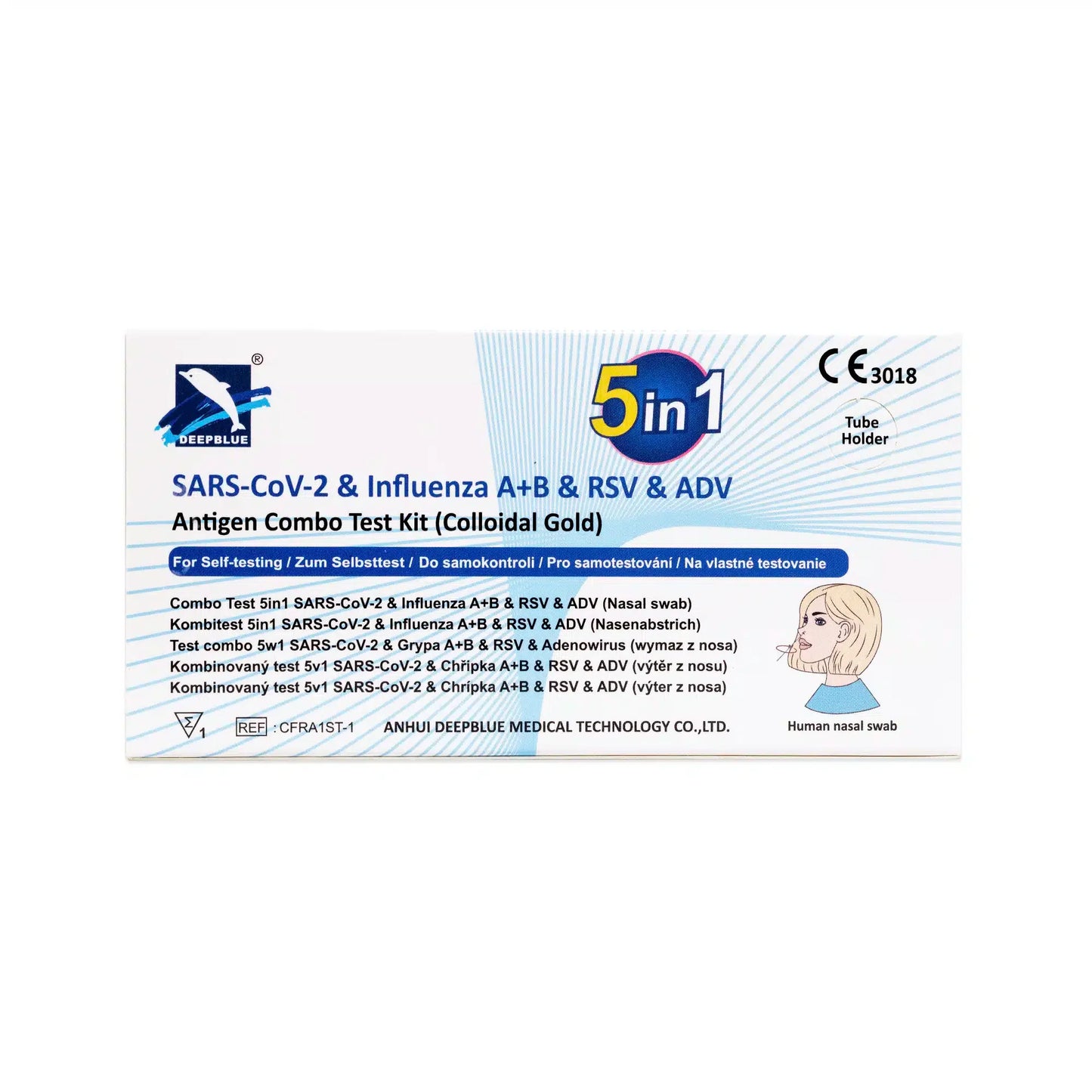 DeepBlue Combo 5in1 - Antigen Schnelltest – SARS-CoV-2, Influenza A+B, RSV & Adenovirus | Packung (1 Stück)