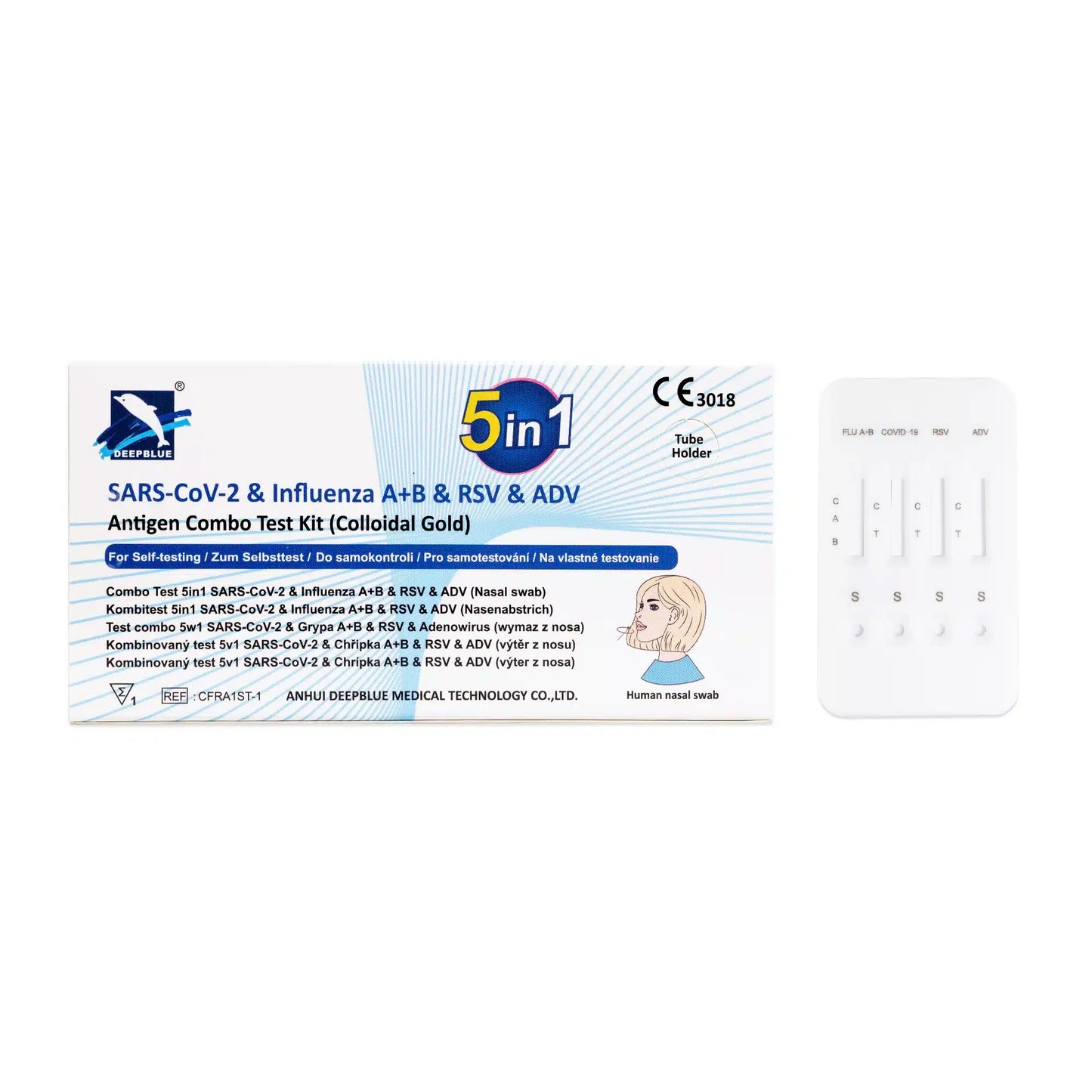 DeepBlue Combo 5in1 - Antigen Schnelltest – SARS-CoV-2, Influenza A+B, RSV & Adenovirus | Packung (1 Stück)