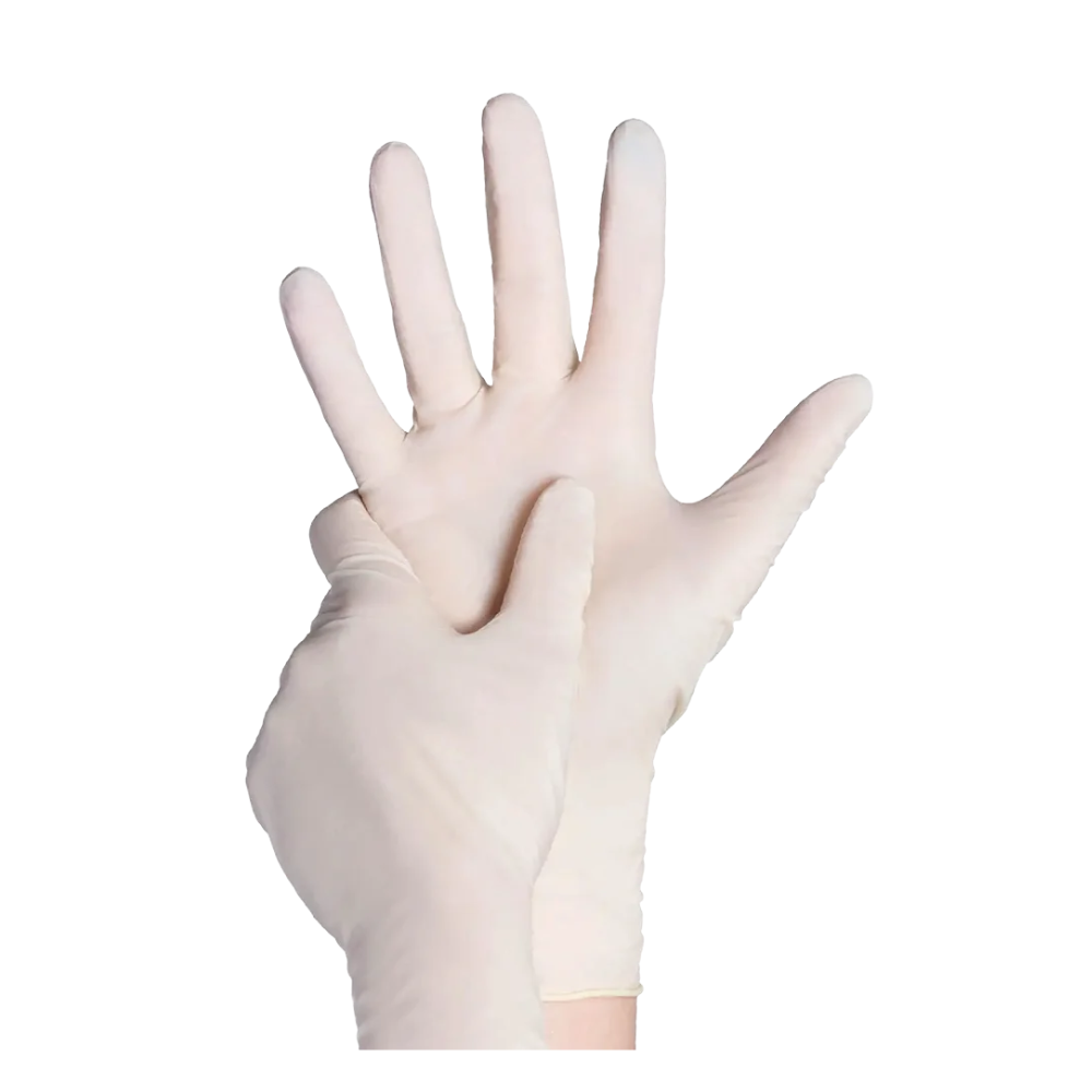 AMPri BASIC-PLUS Powdered Latex Gloves, White | Box (100 pieces)