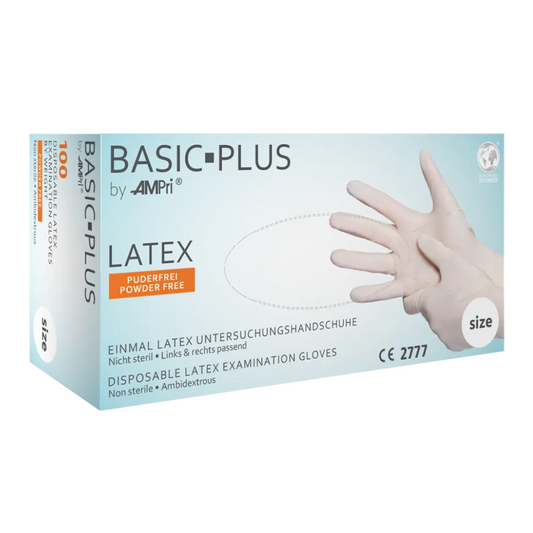 AMPri BASIC-PLUS Powder-free latex gloves, white | Box (100 pieces)
