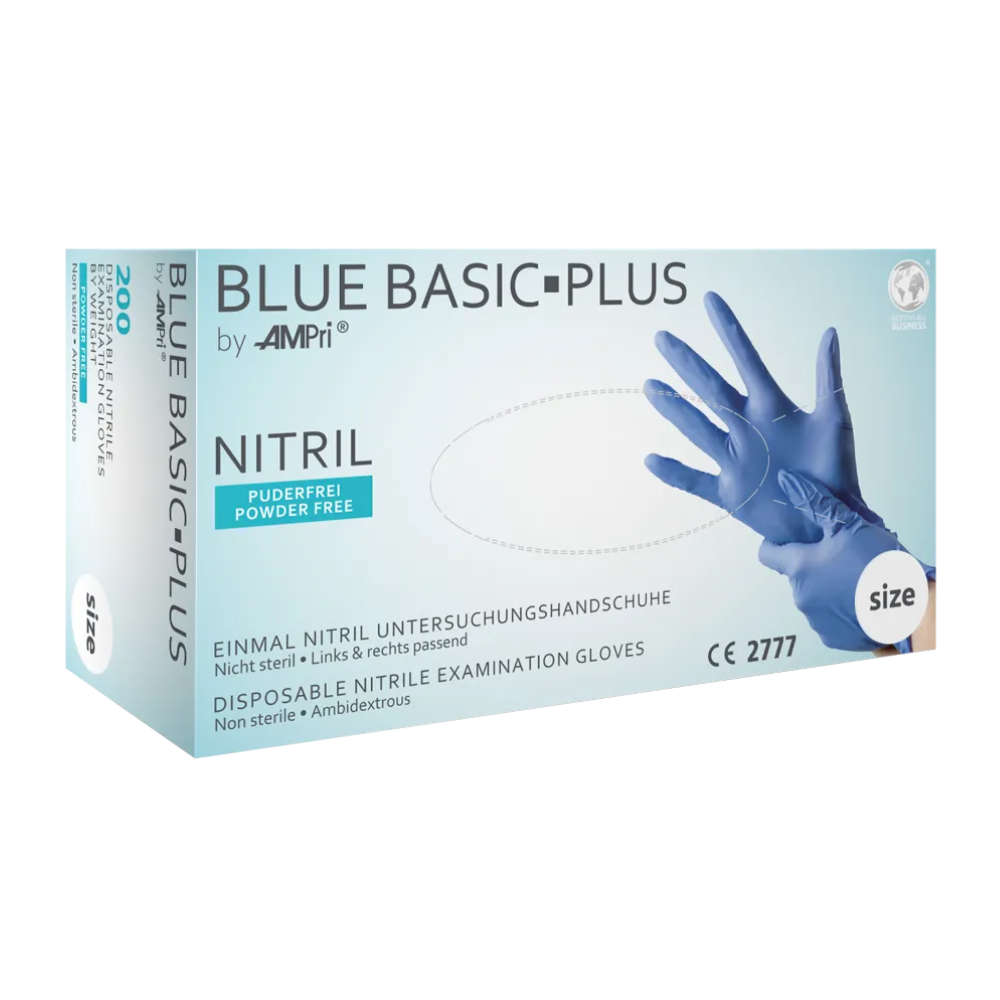 AMPri BASIC-PLUS Nitrile Gloves, Powder-Free, Assorted Colors | Box (200 pieces)