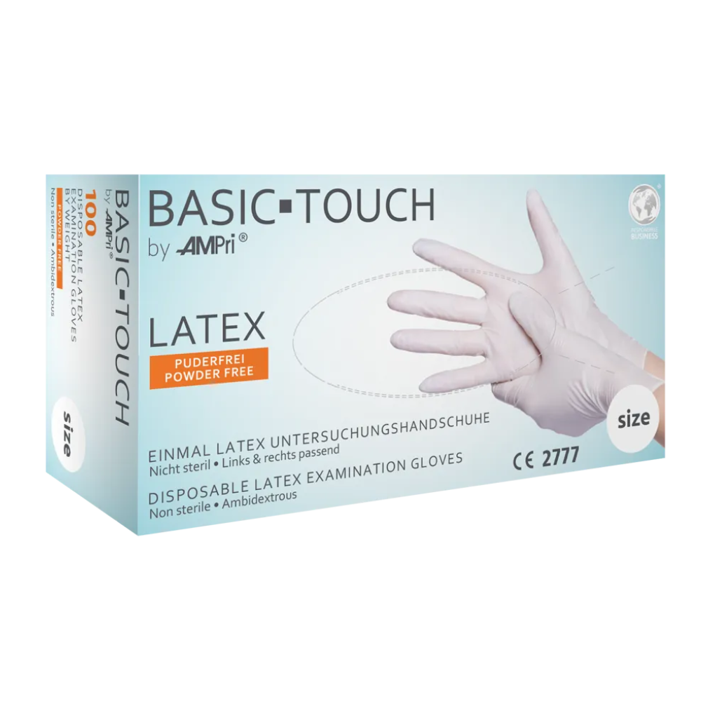AMPri BASIC-TOUCH Powder-Free Latex Gloves, White | Box (100 pieces)