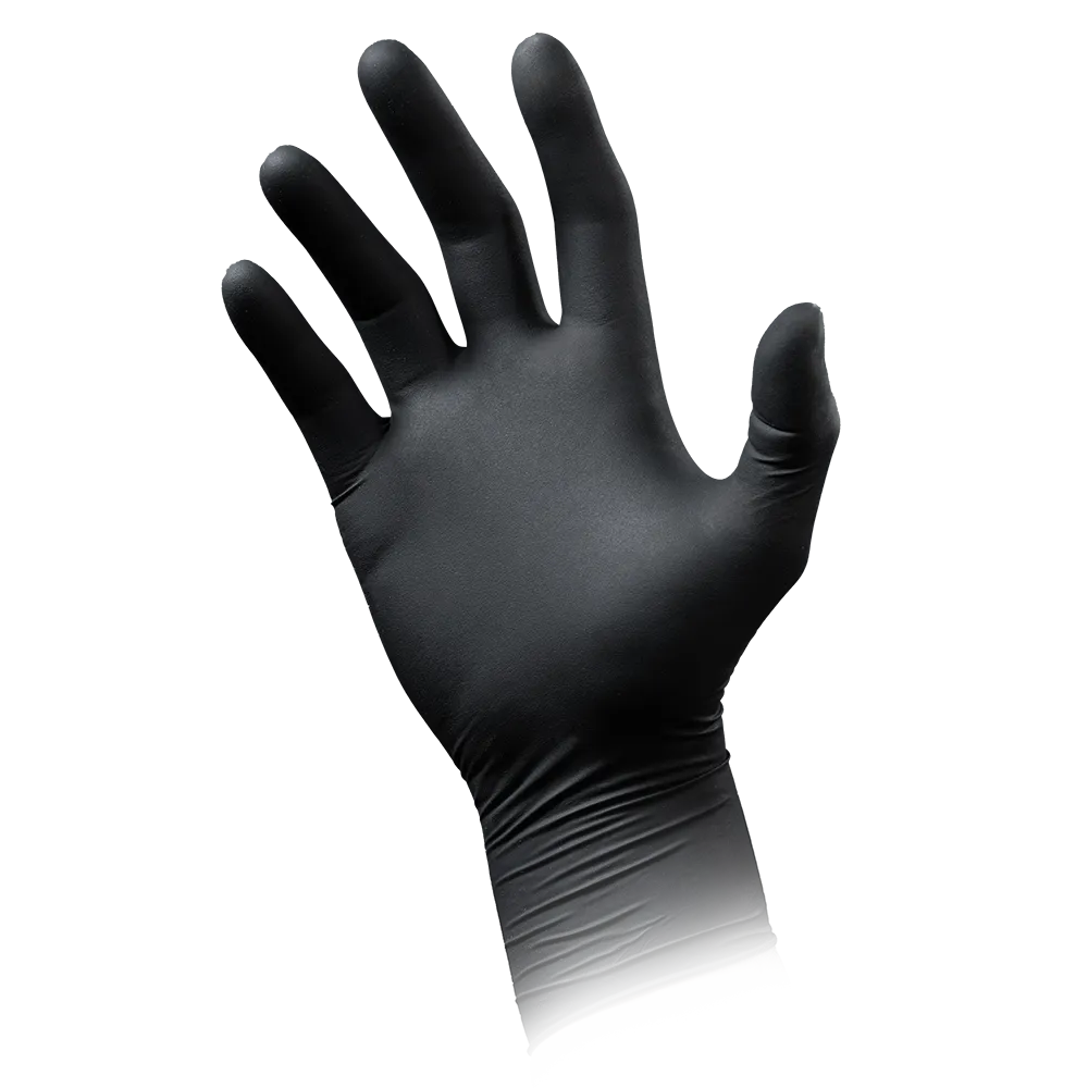 AMPri BLACK 300 Latex Gloves, Extra Long, Powder-Free, Black