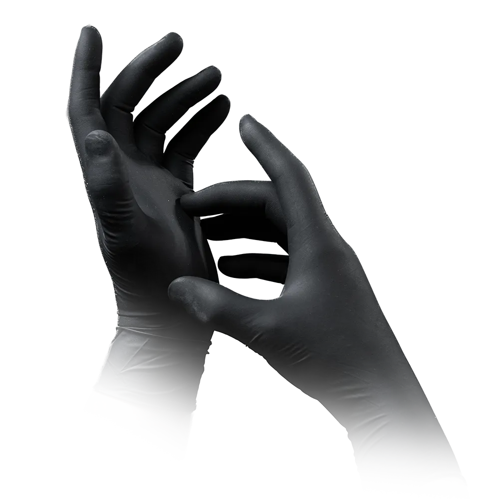 AMPri BLACK 300 Latex Gloves, Extra Long, Powder-Free, Black