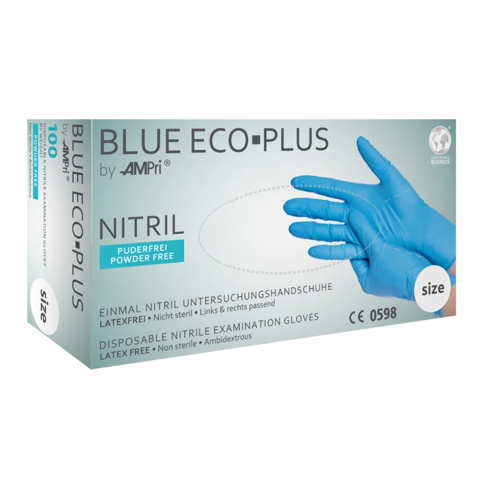 AMPri BLUE ECO-PLUS Nitrile Gloves, Powder-Free, Blue