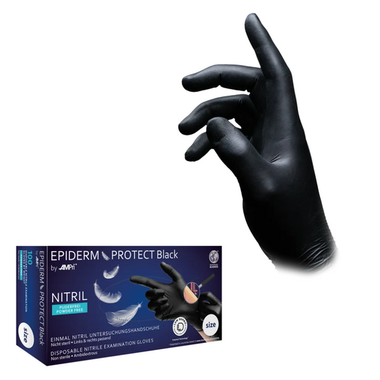 AMPri Epiderm Protect Black Nitrile Gloves by MED-COMFORT, powder-free, black | Box (100 pieces)