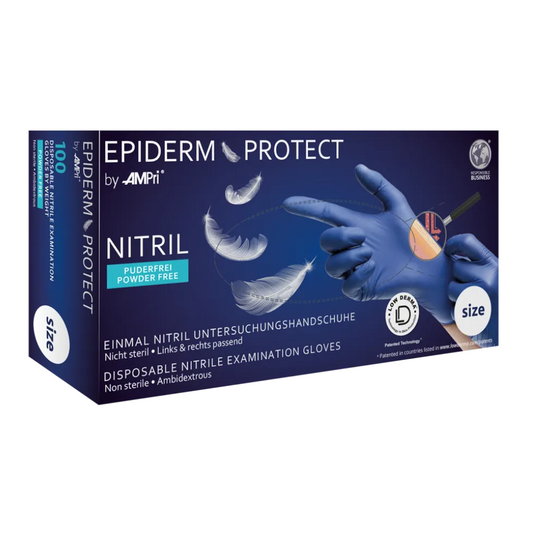 AMPri Epiderm Protect Nitrile Gloves by MED-COMFORT, powder-free, metallic blue | Box (100 pieces)