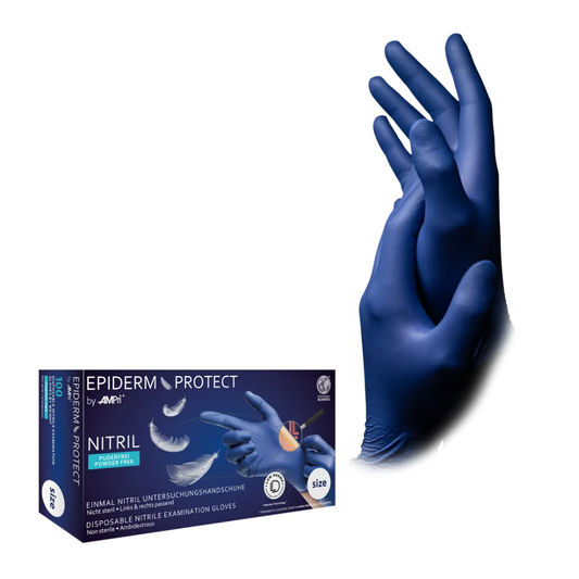 AMPri Epiderm Protect Nitrile Gloves by MED-COMFORT, powder-free, metallic blue | Box (100 pieces)