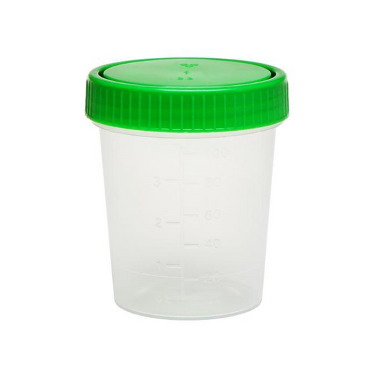 AMPri urine sample cups with screw cap, 100 ml, green | Pack (400 pieces)