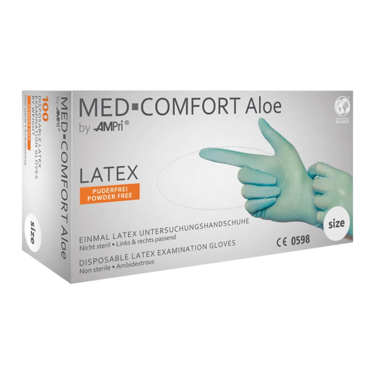 AMPri MED-COMFORT Aloe Latex Gloves, Powder-Free, Mint Green | Box (100 pieces)