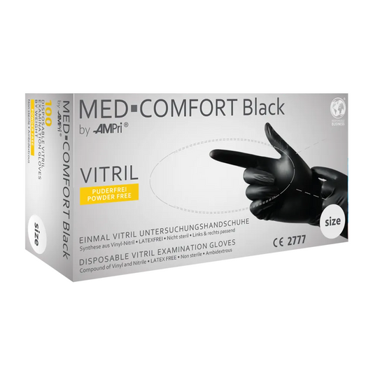AMPri MED-COMFORT BLACK Powder-free Vitriol Gloves, Black