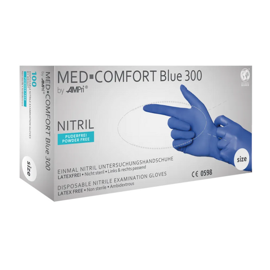 AMPri MED-COMFORT BLUE 300 Extra Long Powder-Free Nitrile Gloves, Blue | Box (100 pieces)