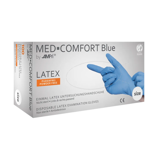 AMPri MED-COMFORT BLUE Powder-free latex gloves, blue | Box (100 pieces)
