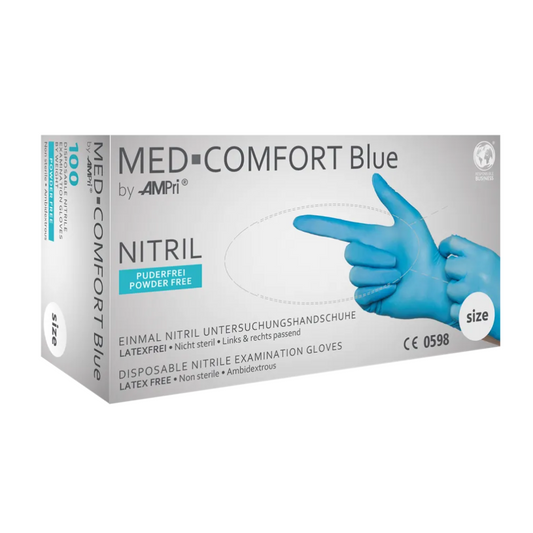 AMPri MED-COMFORT BLUE Nitrile Gloves, Powder-Free, Blue