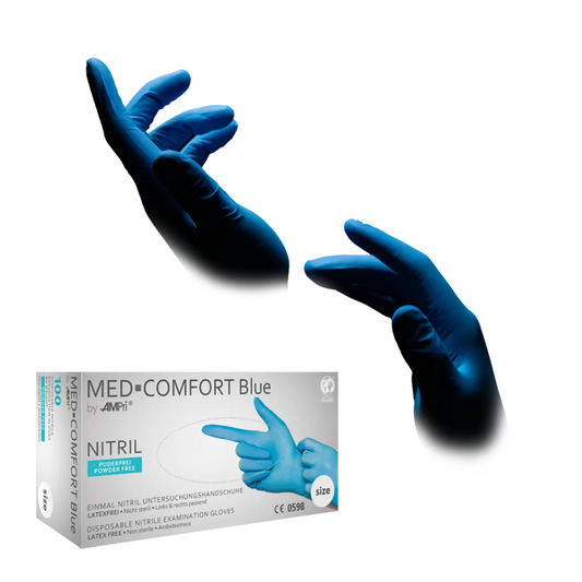 AMPri MED-COMFORT BLUE Nitrile Gloves, Powder-Free, Blue