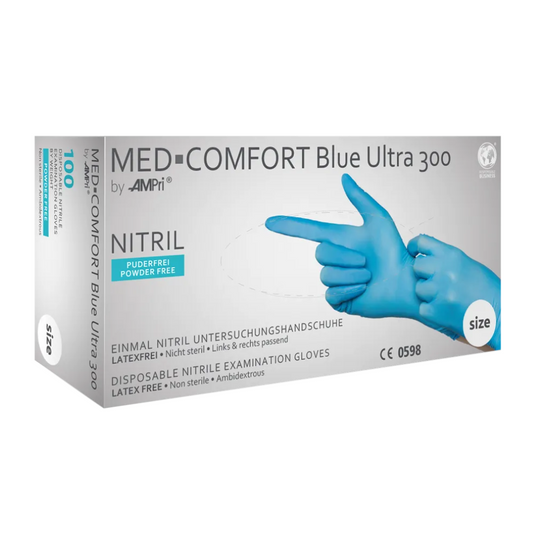 AMPri MED-COMFORT BLUE ULTRA 300 Nitrile Gloves Extra Long Powder-Free, Blue