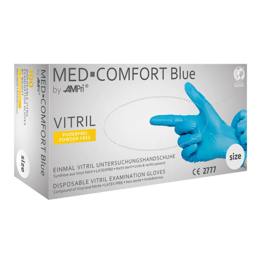 AMPri MED-COMFORT BLUE Powder-free Vitriol Gloves, Blue