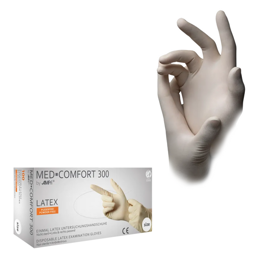 AMPri MED-COMFORT Powder-free Latex Gloves, White | Box (100 pieces)