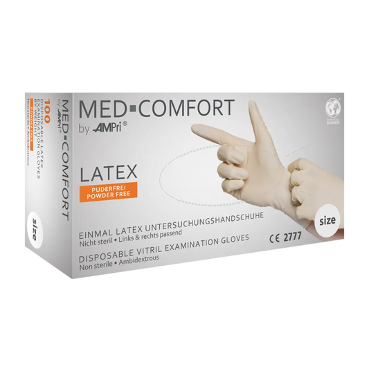 AMPri MED-COMFORT Powder-free Latex Gloves, White | Box (100 pieces)