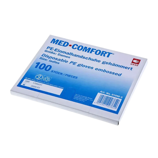 AMPri MED-COMFORT PE gloves, hammered, transparent | Box (100 pieces)