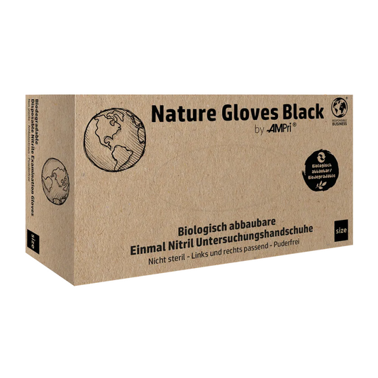 AMPri Nature Gloves BLACK Nitrile Gloves Biodegradable, Black | Box (100 pieces)