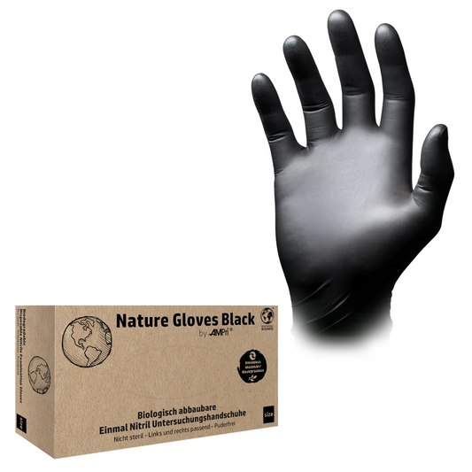 AMPri Nature Gloves BLACK Nitrile Gloves Biodegradable, Black | Box (100 pieces)