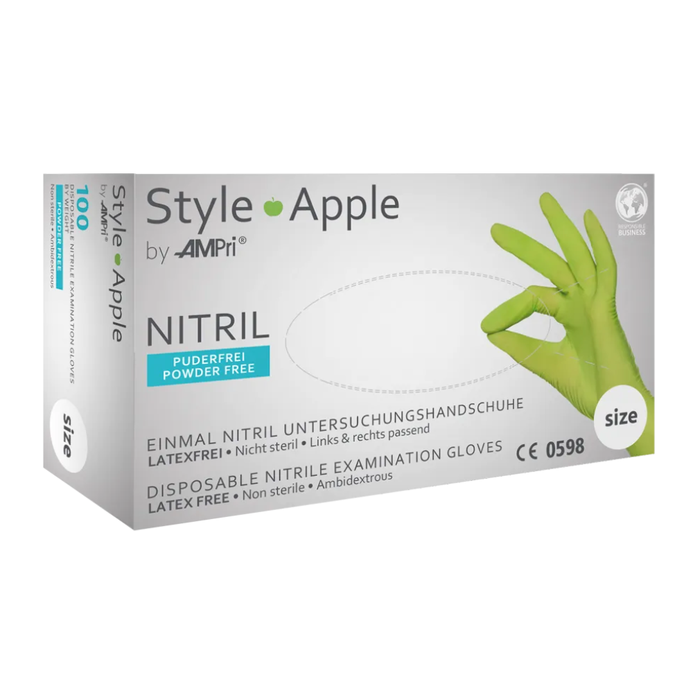 AMPri STYLE APPLE Powder-free nitrile gloves by MED-COMFORT, apple green