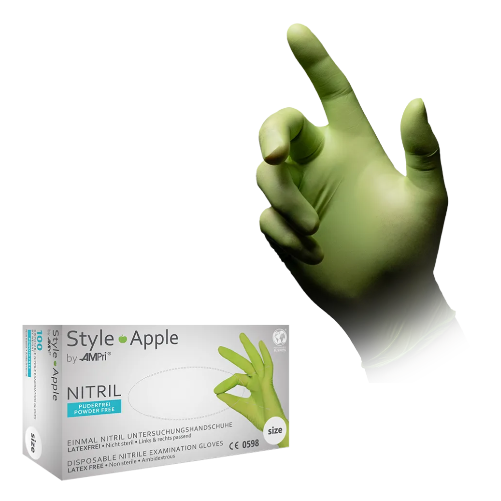 AMPri STYLE APPLE Powder-free nitrile gloves by MED-COMFORT, apple green