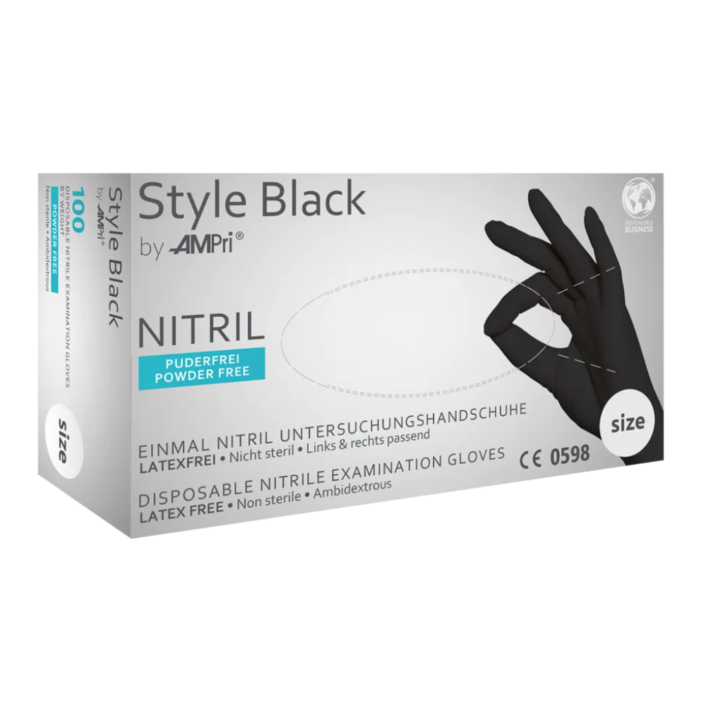 AMPri STYLE BLACK Powder-free nitrile gloves by MED-COMFORT, Black